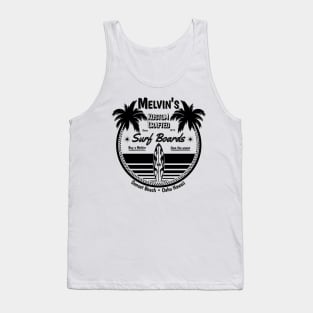 Melvin's Kustom Crafted Surfboards-Black on Front of Tank Top